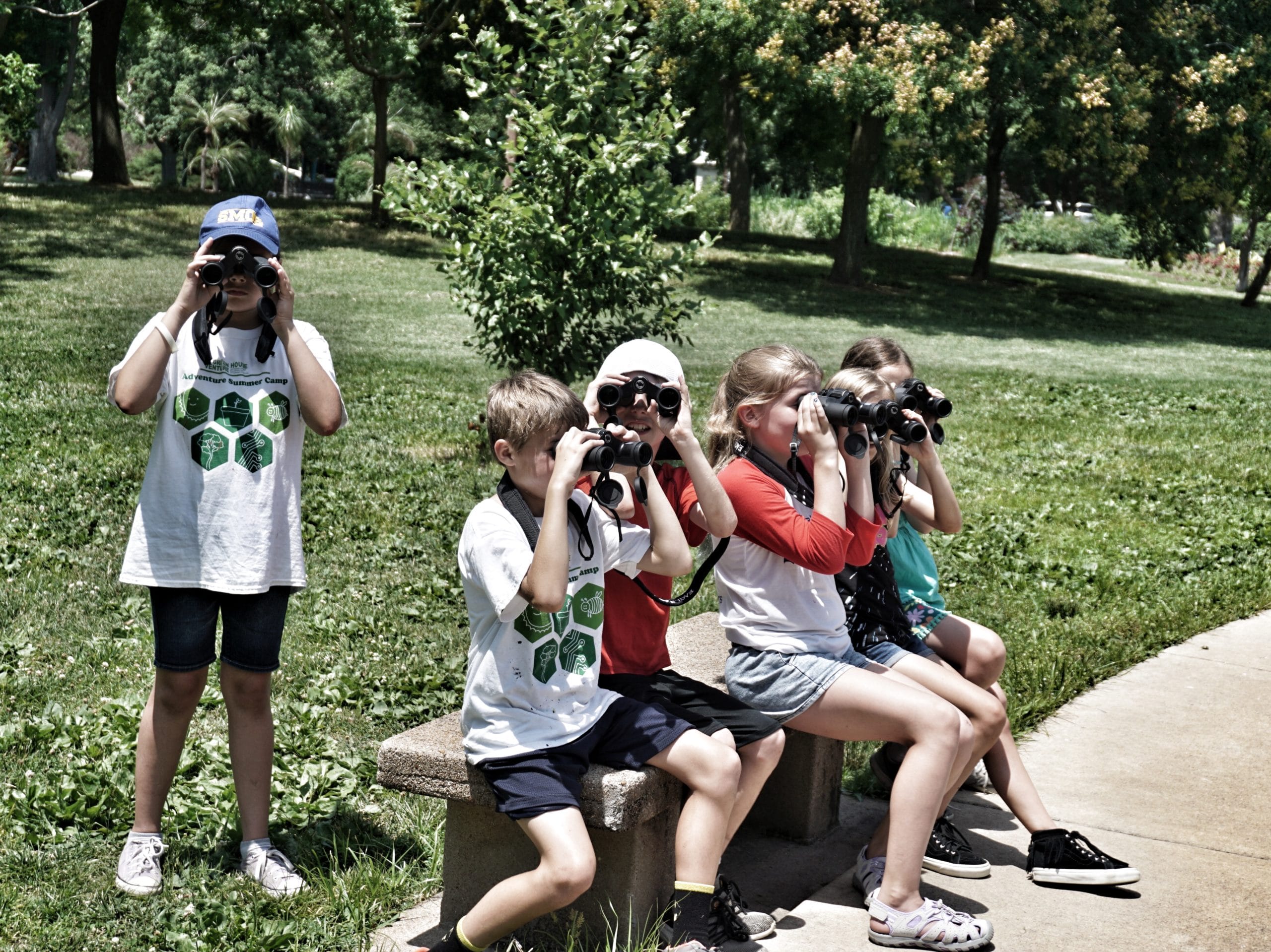 Campers with binoculars